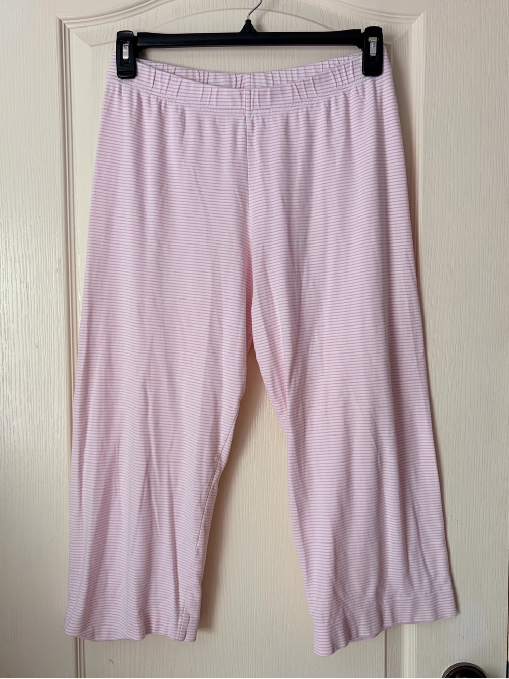 LAKE pink and white striped Pima cotton pajama pants, cropped, size medium